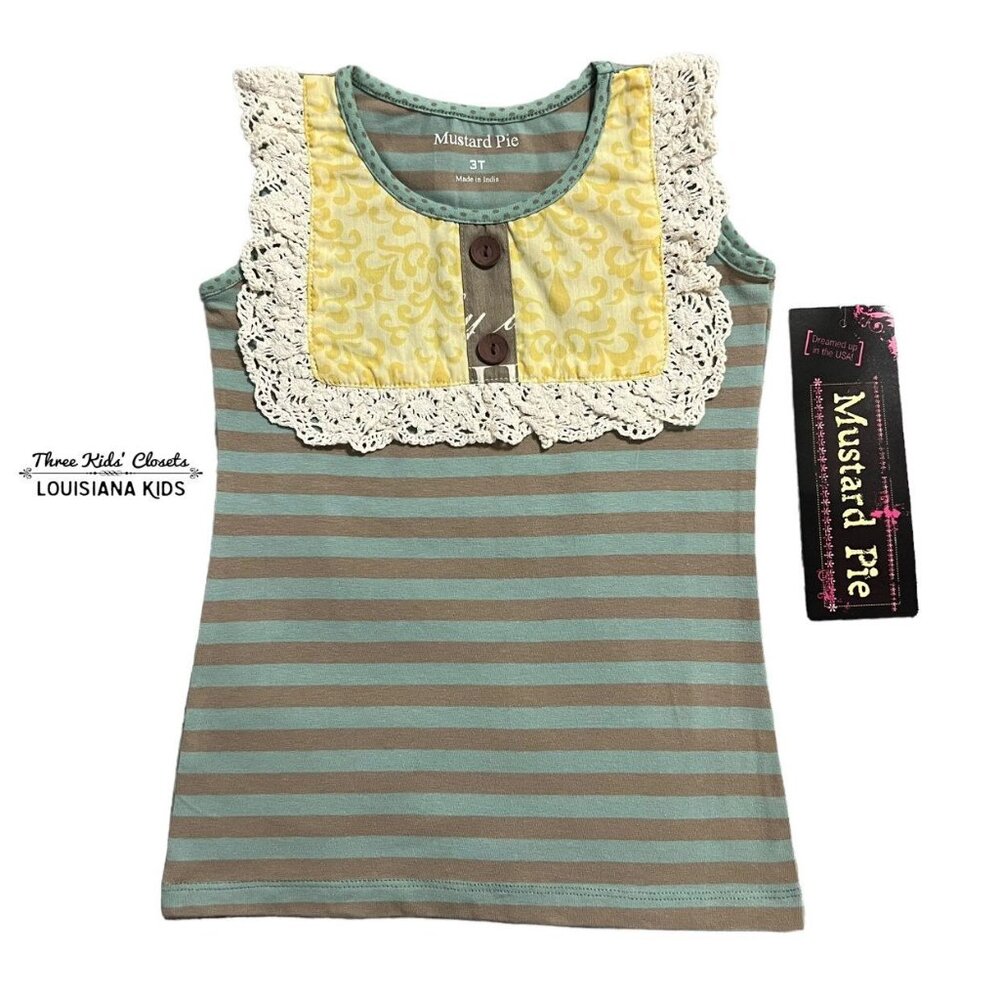 NEW Mustard Pie 3T Striped Lace Ruffle Tank Top